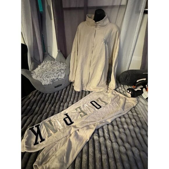 VS pink y2k tan silver gold sweatsuit pants sweatshirt xl/xxl - Picture 4 of 12